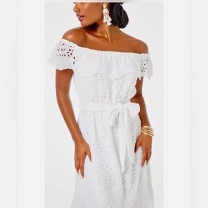 New Lilly Pulitzer Geri Off The Shoulder White Midi Dress S